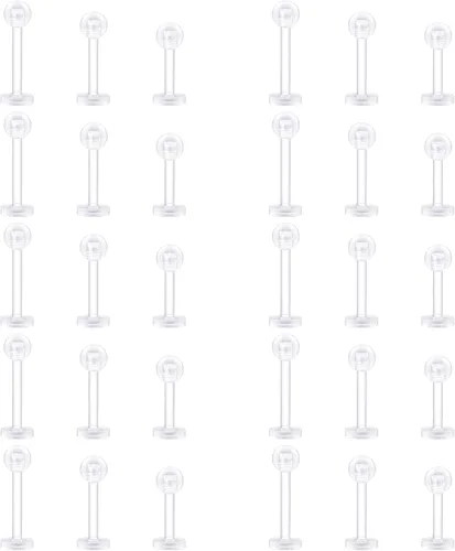 Vista 12 de D.Bella Aretes de cartílago transparente, 16 piezas de 0.63 oz de acrílico transparente Bioflex Tragus Retener, labio, nariz, labret oreja, hélice