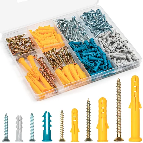 Vista 8 de KURUI Kit de anclajes para paneles de yeso con tornillos, 160 anclajes de pared de plástico y tornillos de cabeza Phillips galvanizados, 4 tamaños