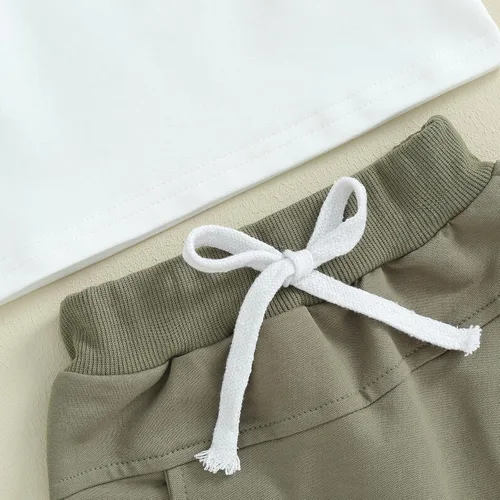 Vista 5 de Twopumpkin Verano Niño Niño Ropa de Bebé Camisetas de Manga Corta Top Y Pantalones Cortos Infantil Traje Neutral 6 9 12 18 24 Meses 2t