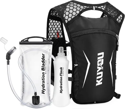 Vista 9 de KUYOU Running Vest for Women & Men, Lightweight Hydration Backpack with 2L Water Bladder, Water Backpack for Trail Running, Hiking, Cycling & Negro