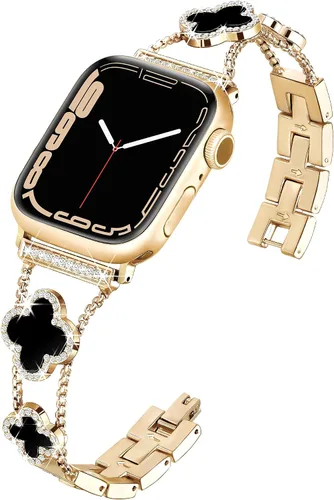 Vista 18 de wipalor Correa de trébol de cuatro hojas para Apple Watch para mujer de 42mm 41mm 40mm 38mm, correas delgadas iWatch para mujer, correas metálicas