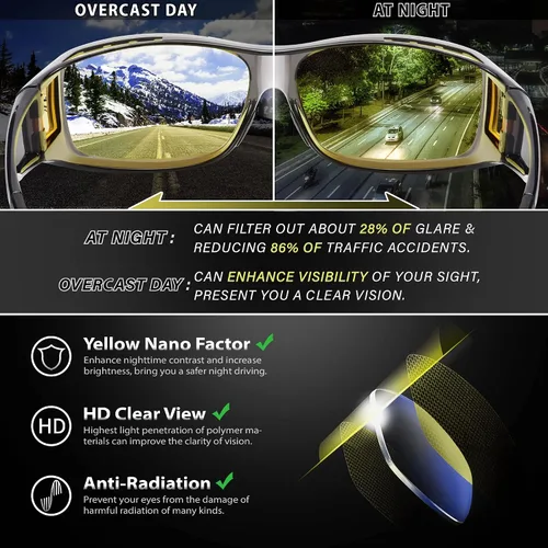Vista 5 de URUMQI Gafas de conducción de visión nocturna para hombres y mujeres, lentes polarizados antirreflejos, lentes de alta definición amarillas