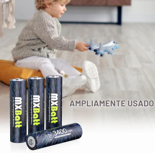 Vista 5 de 4 pilas AA recargables de litio, 1.5 V 3400 mWh de alta capacidad