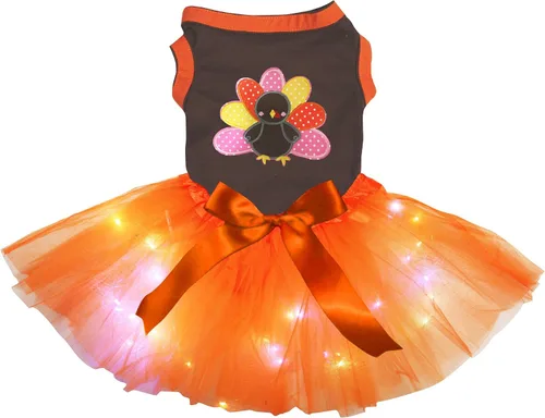 Vista 8 de Petitebella Vestido de cachorro de pavo arcoíris (marrón/naranja, talla XS)