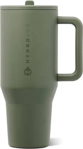 Vista 53 de HydroJug Traveler - Botella de agua de 40 onzas con asa y pajita abatible - Cabe en portavasos, vaso resistente a fugas - Reutilizable, aislado
