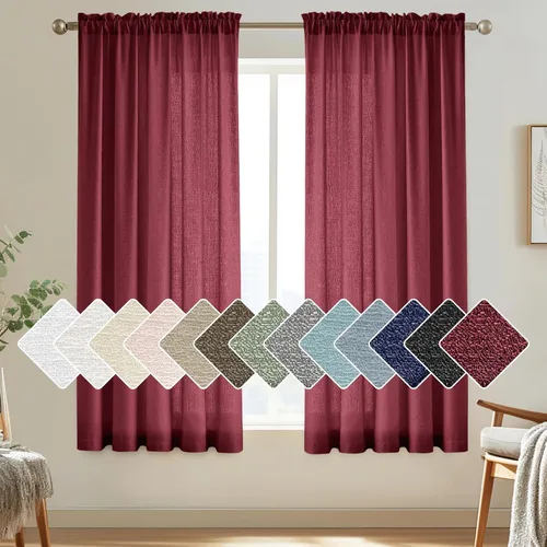 Vista 55 de Melodieux Cortinas de Niveles Semitraslúcidas Negras de 24 Pulgadas de Largo para Cocina, Cafetería, Dormitorio, Ventanas Pequeñas, Aspecto de Lino