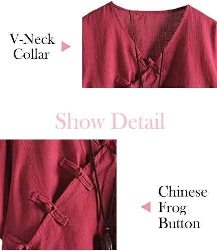 Vista 2 de Minibee Blusa de lino retro con botones de rana china para mujer