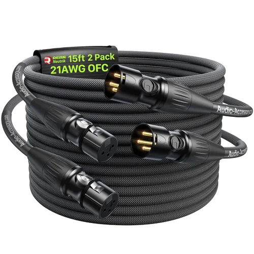 Vista 23 de AA AUDIO ACCESSORY Serie Oro Cables XLR Star Quad de 1.5 pies, Conectores Neutrik, Cable de micrófono 19AWG, Cable de micrófono trenzado en nylon