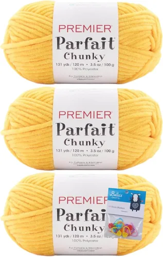 Vista 38 de Premier Yarns Parfait - Paquete de 3 unidades de felpilla gruesa de 3.5 onzas, peso supervoluminoso, paquete de 3 unidades con soportes para punto