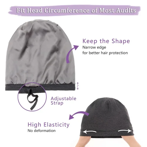 Vista 4 de Gorro de dormir con forro de satén de seda, ajustable que permanece toda la noche, gorro holgado para el cuidado del cabello rizado de mujeres