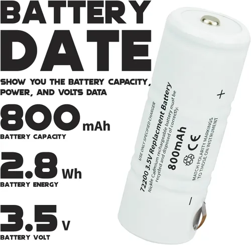 Vista 2 de Repuesto para batería Welch Allyn 72200, batería recargable de níquel cadmio de 3.5 V 800 mAh, compatible con manijas de alimentación 60835, 71000