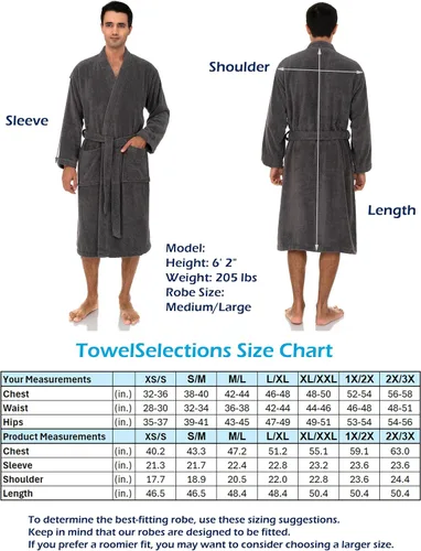 Vista 6 de TowelSelections Bata de baño de lujo con kimono de rizo suave 100% algodón para hombre