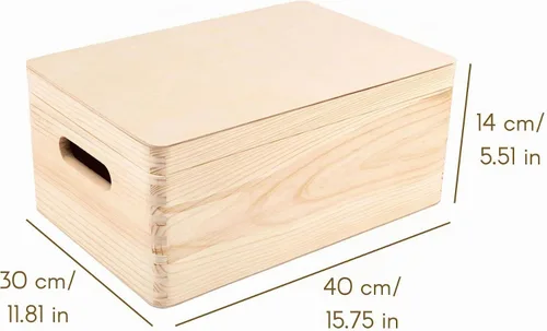 Vista 6 de Creative Deco Caja de almacenamiento grande de madera con tapa con bisagras 11.8 x 7.87 x 5.51 pulgadas (+-0.5) Caja de regalo sin acabar, lisa