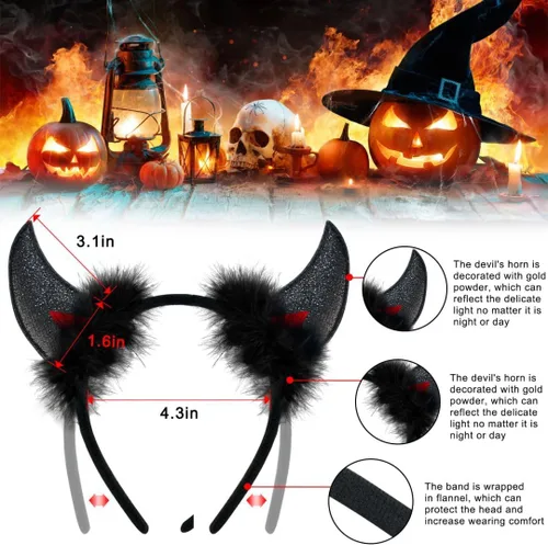Vista 4 de Diadema de cuernos de diablo, accesorio para disfraz de Halloween, disfraz de disfraces, diadema para cosplay