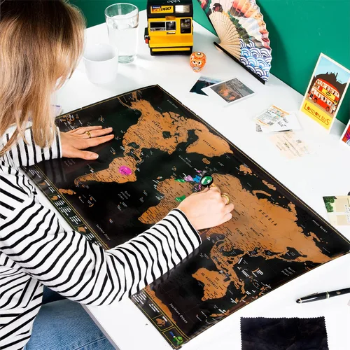 Vista 5 de Atlas & Green Mapa del mundo para raspar, todos los estados de EE. UU., mapa de viaje grande de 28 x 16.5 pulgadas. Places I've been Map World