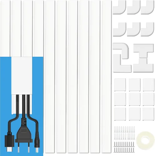 Vista 9 de Kit de Canaleta de Pared para Cubierta de Cable - Ocultacables de 157", Ocultadores de Cables para Montaje de TV en Pared y Gestión de Cables, Beige