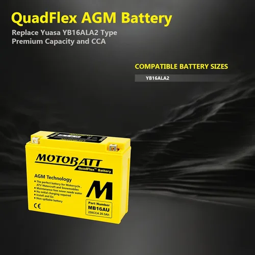 Vista 7 de MotoBatt Batería AGM QuadFlex activada por fábrica MB16AU (12V 20.5 Amp) 230CCA