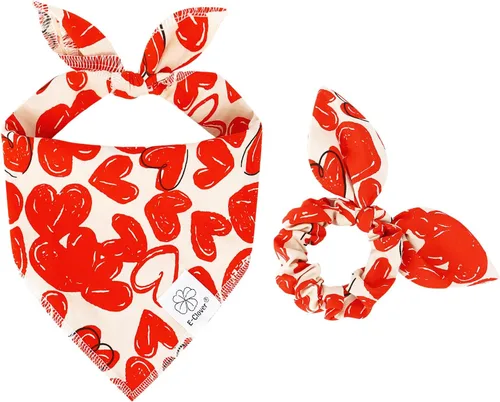 Vista 11 de E-Clover Bandana de Perro a Cuadros Marrón y Scrunchie a Juego - Bandana de Perro de Otoño Triangular a Cuadros Bufanda Babero para Mascotas