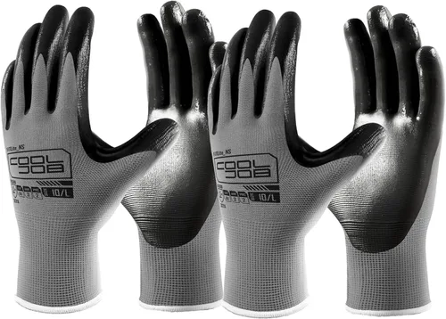 Vista 7 de COOLJOB 10/20 Pairs Nitrile Dipped Safety Work Gloves with Grip, Non-slip Black Camel