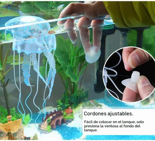 Vista 2 de 6 piezas de medusas artificiales para acuario, decoración de medusas brillantes, silicona suave
