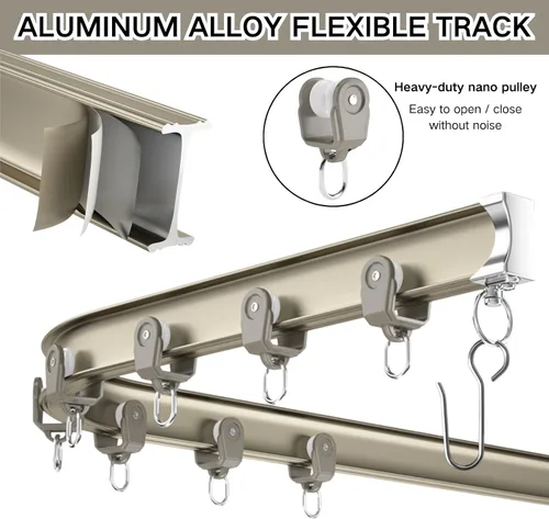Vista 4 de Curved Shower Curtain Rod Ceiling Curtain Track Rieles Para Cortinas Corredizas De Techo Mount For Room Divider, L Shape U Shape Bay Windows, RV