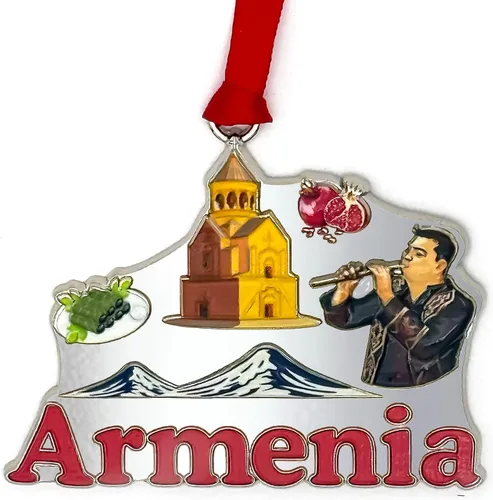 Vista 10 de Adorno navideño de Macedonia del Norte – Recuerdo de metal con impresión UV 3D premium con lago Ohrid, comida y Rakija – Recuerdo navideño macedonio