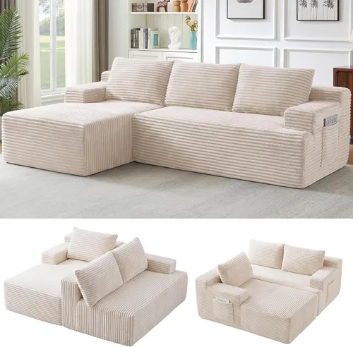 Vista 5 de Cloud Sectional Couch, 97 Inch Modern Modular Sectional Sofa with Deep Seat, Corduroy Boneless Couches with L-Shape Left Chaise for Living Room