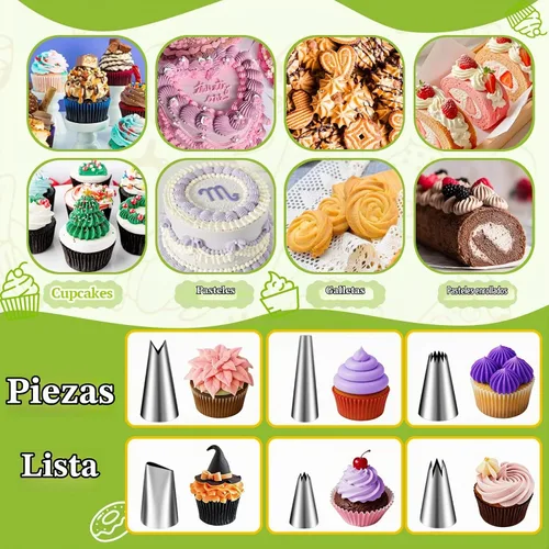 Vista 4 de Suuker Juego de jeringas para decoración de postres, kit de tuberías de glaseado de acero inoxidable, herramientas de decoración de pasteles con 6