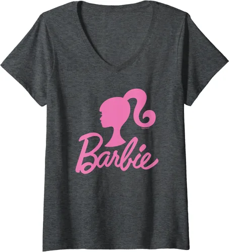 Vista 6 de Camiseta con cuello en V con logotipo rosa Barbie para mujer Barbie Negro