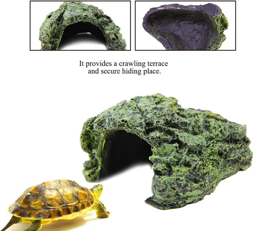 Vista 4 de TOPINCN Cueva para ocultar peces, plataforma para tomar el sol, escondite de cueva, tanque de reptiles, decoración de resinas, cueva de roca