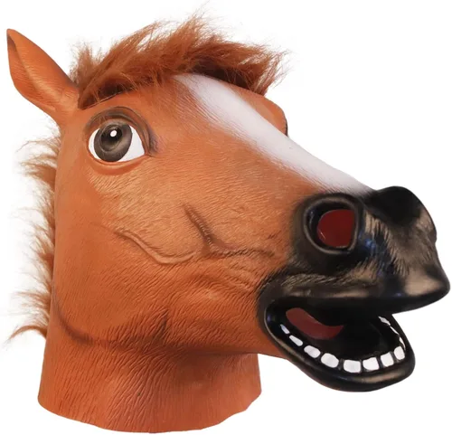 Vista 2 de MAKEATREE Máscara de cabeza de caballo, divertido disfraz de látex de goma de animal para fiesta de adultos, Halloween, Navidad, máscaras, cosplay