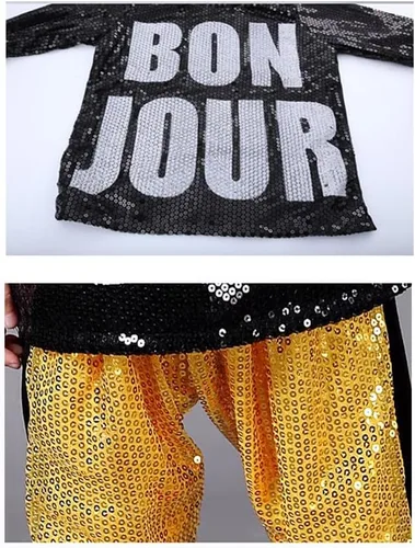 Vista 2 de LOLANTA Disfraz de baile para niños y niñas, ropa de hip hop con lentejuelas de los años 80 y 90, trajes brillantes de baile