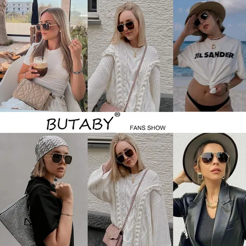 Vista 3 de BUTABY Lentes de sol retro para mujeres y hombres, vintage, de gran tamaño, cuadrados, clásicos, polarizados, marco de metal, UV400