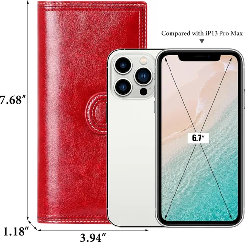 Vista 3 de VOCUS Cartera de cuero para mujer, billetera larga plegable de gran capacidad, tarjetero para tarjetas de crédito con cremallera para damas.., Rojo