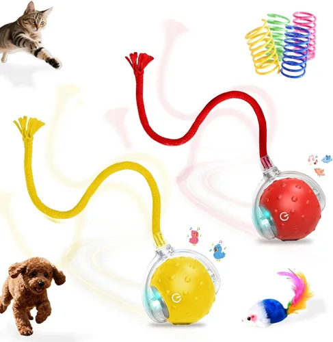 Vista 10 de Pelota de juguetes interactivos para gatos y perros de interior, juguete automático para gatos con evitación inteligente de obstáculos, chirridos