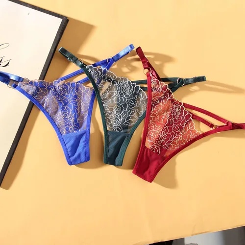 Vista 3 de SLITHICE Bragas sexy de malla bordada floral para mujer, con talla ajustable