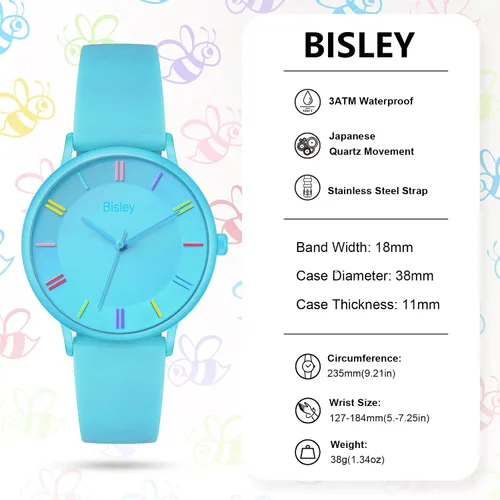 Vista 4 de Bisley Rainbow Watch - Reloj de pulsera impermeable con banda de silicona para niña y mujer