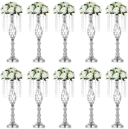 Vista 9 de Nuptio 2 piezas de soporte de flores de cristal para mesas, 21.7 pulgadas de alto, elegante soporte de metal para arreglos florales, florero