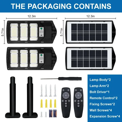 Vista 7 de Paquete de 2 luces solares para exteriores, 144 LED de 6500 K del anochecer al amanecer, luz de calle alimentada por energía solar IP65 impermeable