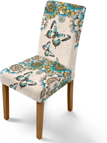 Vista 44 de Rnyleeg Juego de 1 fundas de asiento de comedor con estampado de flores azules para sillas de comedor, fundas protectoras suaves y lavables