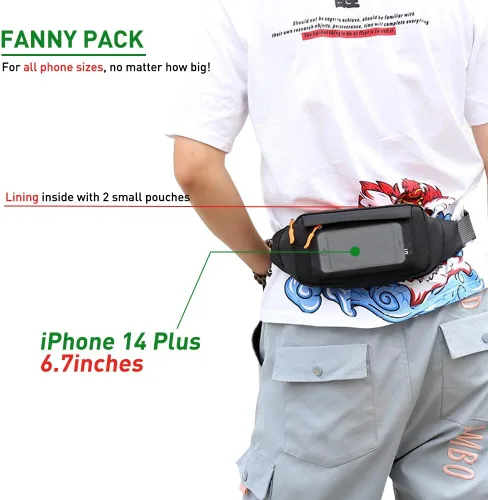 Vista 6 de Riñonera deportiva para hombres y mujeres, cangurera grande, bolsa cruzada para la cintura, transpirable, duradera, ligera y cómoda, gran capacidad