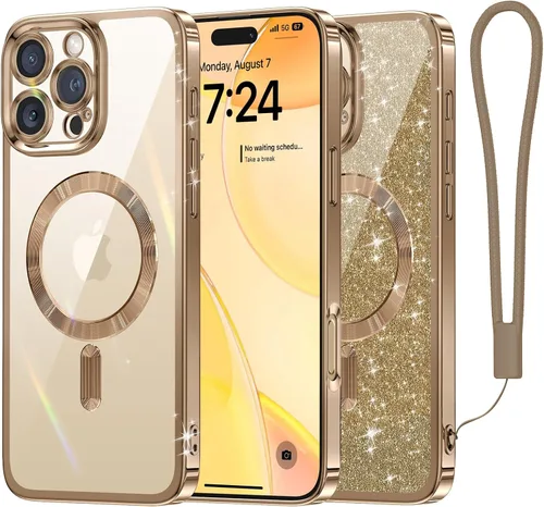 Vista 74 de Meifigno - Funda diseñada para el iPhone 16 Pro de 6.3", [Tarjeta de purpurina y correa para la muñeca] [Compatible con MagSafe]