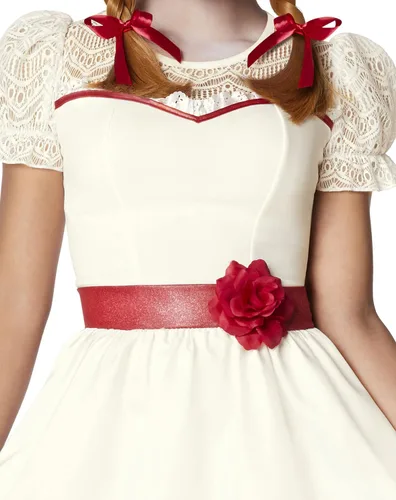 Vista 3 de Spirit Halloween Disfraz corto de Annabelle para adultos, con licencia oficial, disfraz de TV y película, vestido de encaje blanco