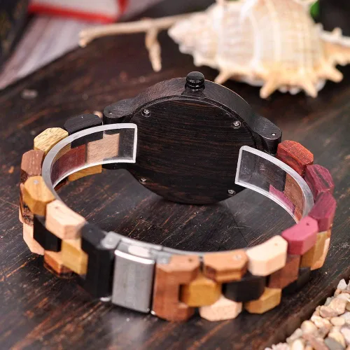 Vista 5 de BOBO BIRD Wood Watches Colorful Wood WristWatches Week & Date Display Multifunction Handmade Quartz Watch Sport Chronograph Unique Wristwatch for