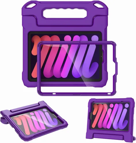 Vista 9 de Funda infantil para iPad Mini 7 (A17 Pro) 2024 y 6 (A15) 2021, 8.3 pulgadas de 6ª/7ª generación con protector de pantalla, soporte de mango a prueba