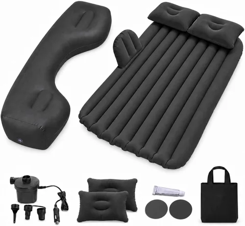 Vista 10 de Inflatable Car Air Mattress, Split Design Back Seat Car Travel Air Bed with Air Pump, Pillows & Support Column, Thickened Portable Blow Up Sleeping