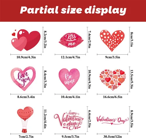 Vista 3 de 9 hojas de calcomanías para ventana del día de San Valentín, decoración de ventana de corazón de amor, calcomanías de ventana de San Valentín