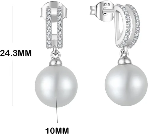 Vista 2 de Pendientes de perlas de plata de ley 925 para mujer, pendientes colgantes con joyas