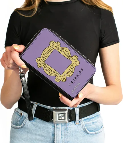 Vista 4 de Cartera con cremallera de PU para mujer, rectangular, marco de mirilla Monicas, color amarillo lavanda