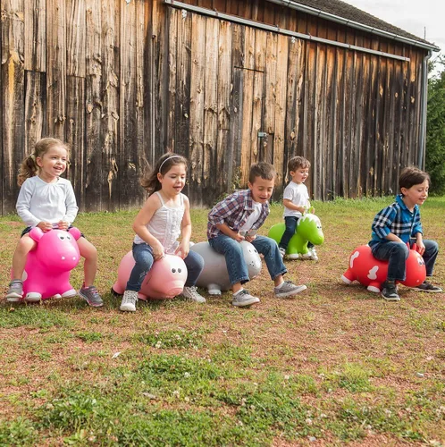 Vista 4 de Farm Hoppers Animales inflables que rebotan – galardonado juguete de salto de animales hinchables para niños, BPA, plástico sin látex, bomba de mano